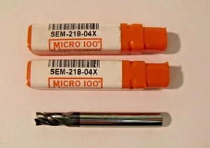 (2) NIB Micro 100 SEM-218-04X ϕ7/32" AlTiN Coated Carbide End Mills: 7/16" LOC - Picture 1 of 3