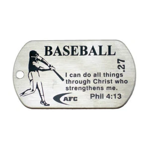Baseball Stainless Steel Dog Tag Necklace- Phil 4:13 Shields of Strength - Picture 1 of 3