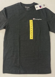 New CHAMPION Mens Classic Script Logo T-Shirt SMALL Tee Granite GREY Cotton Gray - Picture 1 of 9