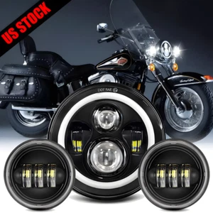 For Harley Davidson Heritage Softail Classic 7" LED Headlight +Fog Passing Light - Picture 1 of 12