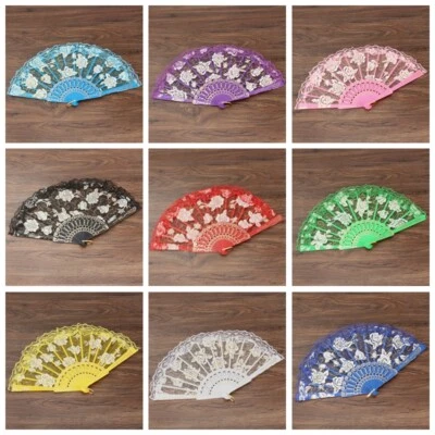 Abanicos Plegables Rosa Floral Encaje Plástico Mango Artesanía Baile Fiesta Rendimiento Foto 1 de 4