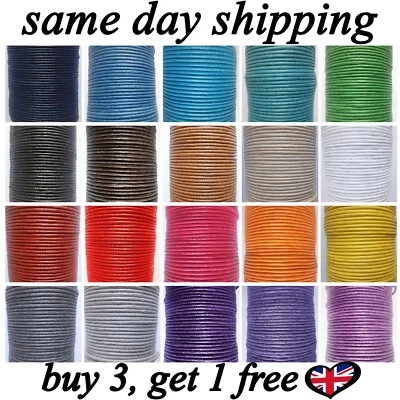 2mm Waxed Cotton Cord 10m to 50m Jewellery Craft Making Bracelet Necklace String - Image 1 of 2