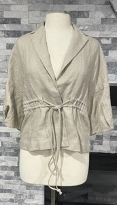 Elliott Lauren Vintage Beige Linen Drawstring Waist 3/4 Sleeve Blazer Size 4 - Picture 1 of 9