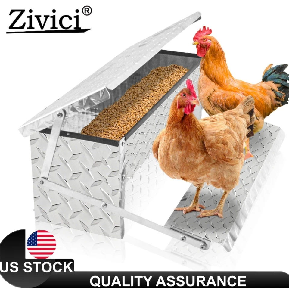 11 lb Automatic Chook Chicken Feeder Poultry Auto Treadle Embossed Aluminum Coop - Image 1 of 4