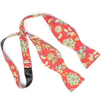 Винтажный регулируемый шелковый галстук-бабочка галстук-бабочка красный бежевый синий зеленый цветочный принт песочные часы - Изображение 1 из 4