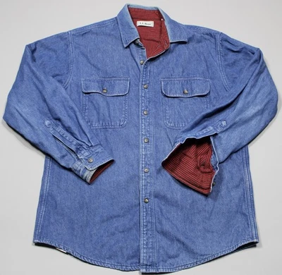 L.L.Bean Shirt Mens Medium Blue Denim Lined Flannel Made USA Western Work - Image 1 of 4