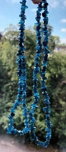 Neon Blue Apatite Gemstone Chip Necklace 90cm long - Picture 1 of 4