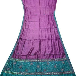 Vintage lila Sari 100 % reine Seide handbestickt Sari 5 Jahre Handarbeit Stoff - Bild 1 von 6