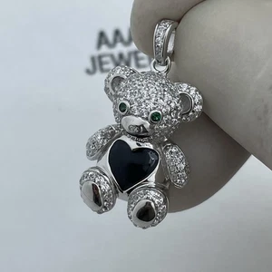 REAL 925  STERLING SILVER CUBIC ZIRCONIA  TEDDY BEAR PENDANT - Picture 1 of 6