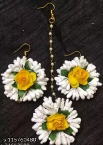 Jawaharat Floral Ohrring und Tikka Combo Festliche Jahreszeit Schmuckset C - Bild 1 von 4