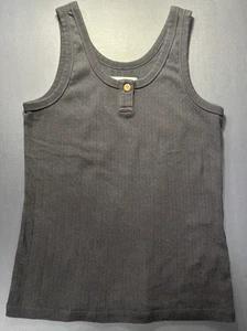 Everlane Pointelle Ribbed Black Tank Top Womens Small Button 100% Organic Cotton - Picture 1 of 14