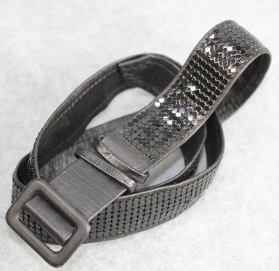 Whiting & Davis Mesh Metallic Black Leather Belt Fits 24-27 inches Small metal - Image 1 of 4