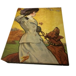 Vintage Woman and Dog Fall Paper Print 1909 Allen Haight Massapequa Series 8X10 - Picture 1 of 9