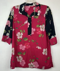 Soft Surroundings Tunic Top Women L Pink Black Floral Shirt Blouse Office Career - Picture 1 of 11