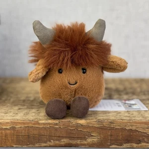 Jellycat Amuseabean Highland Cow - Small Brown Beanie Cow Soft Toy Retired 5” - Picture 1 of 11