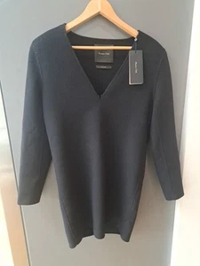BNWT Massimo Dutti Black Wool Dress Top Tunic Padded Shoulders XS UK 8 RRP €149 - Picture 1 of 13