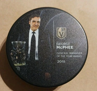 Vegas Golden Knights George McPhee 2018 General Manager Hockey Puck - Image 1 of 4