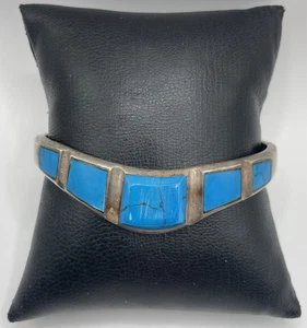 Vintage Silver 950 Navajo Turquoise Stone Bangle Hinge Bracelet (38.08g) - Picture 1 of 12