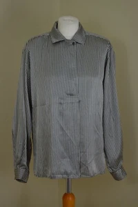 DE COLECCIÓN AÑOS 80 WINDSMOOR Marfil y Negro Satén Rayas Blusa Top Talla 14 - Imagen 1 de 7