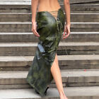 Women Sexy PU Leather Back Lace Up Hollow Out Slit Skirt Fashion Slim Wrap Dress