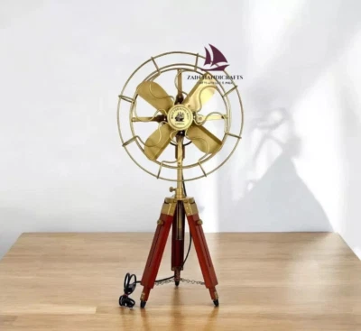 ZAIN Antique Vintage Style Electric Pedestal W/Wooden Tripod Stand Home Decor Gi - image 1 of 4