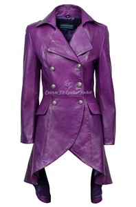 Ladies Leather Jacket Purple 100% Lambskin Back Laced Victorian Gothic Coat 3492 - Picture 1 of 8