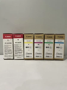Canon PFI-301 set of 6 Ink tank G/Y/M/C/PC/PM for ImagePROGRAF 8100 9100 New - Afbeelding 1 van 3