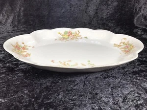 Deep Oval Serving Platter Wellsville China 14" Pink Yellow Flowers Antique 1910 - Picture 1 of 12