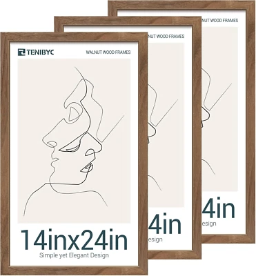 14X24 Picture Frame 3 Pack - Brown Walnut, Natural Solid Wood Poster Frame, Wall - Изображение 1 из 4