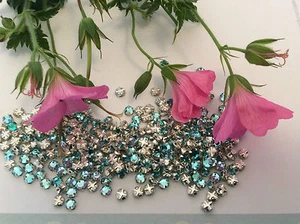 Swarovski Rose Montees Aquamarine 10ss 12ss Prong Set Pack 30 Craft Post Free - Picture 1 of 6