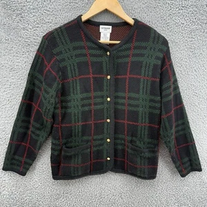 Liz Claiborne Chico Womens Petite Small Green Plaid Button Up Knit Cardigan - Picture 1 of 6
