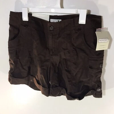 Merona Brown Contour Fit Linen Blend Cargo Shorts Womens Size 8 New - Image 1 of 4