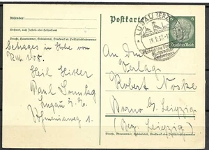 DR 1937 Ganzsachenpostk. P 226 I - 6 Pf. grgrün Hindb., Lugau Erzgeb. - Borna - Bild 1 von 2