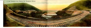Postal de colección doble vista panorámica ancha HORSESHOE CURVE PENNSYLVANIA RR Alleghen - Imagen 1 de 2