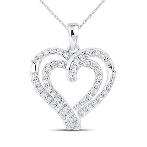 14k White Gold 1.44 CTW Lab Diamond Heart Pendant - Picture 1 of 8