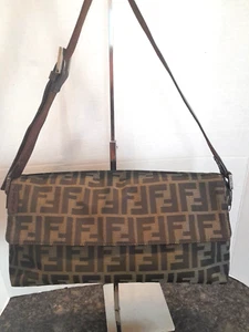 AUTHENTIC VINTAGE FENDI ZUCCA TOBACCO GREEN AND BLACK SHOUDLER BAG - Picture 1 of 8
