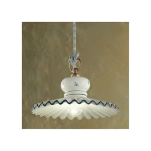 Classic Suspension In Hand-Decorated White And Blue Ceramic 1 Light FL-10 - Picture 1 of 1