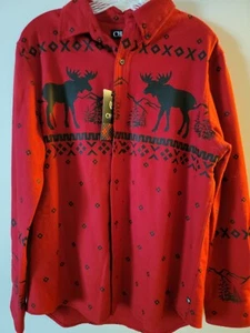 Chaps Winter Moose Theme Flannel Long Sleeve Shirt Large New - Picture 1 of 4