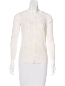 $1790.00 Oscar de la Renta Sequin Embellished Cardigan, Ivory, Italy Small - Picture 1 of 8