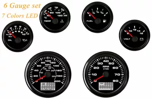 6 Gauge Set with Sender 200MPH 300KPH Speedometer Tachometer Fuel Temp Volts Oil - Foto 1 di 12