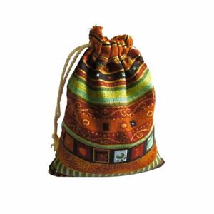 Sacs à bijoux en coton pour femmes à rayures tribal cordon de serrage sacs-cadeaux ethniques 10 pièces
