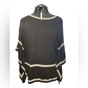August Silk Women’s Poncho Cape Black Gray Striped Loose Fit Lagenlook Size M - Picture 1 of 15