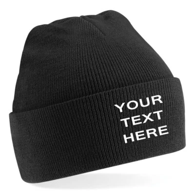 BEECHFIELD Personalised custom embroidered Mens/Ladies Black Beanie Hat, Text/Logo