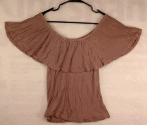 Rue 21 Shirt Women's Medium Brown Short Sleeve Off Shoulder  - Picture 1 of 5