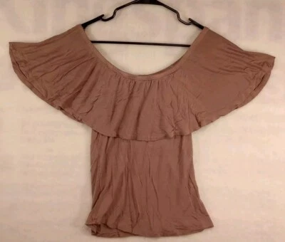 Rue 21 Shirt Women's Medium Brown Short Sleeve Off Shoulder  - Image 1 of 4