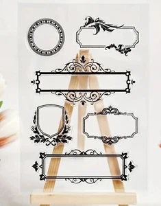 Blank Labels Tags Crafting Rubber Stamps Paper Craft Vintage Stamp Scroll Border - Picture 1 of 4