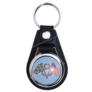 V8 ENGINE FAUX LEATHER KEY RING / KEY FOB. CLASSIC V8 CARS AND TRUCKS. - Picture 1 of 1