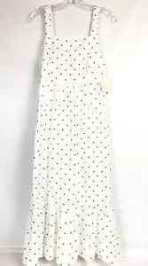 See U Soon Womens Large Linen Dress White Black Polka Dot Tie Back Midi Maxi NEW - Picture 1 of 10