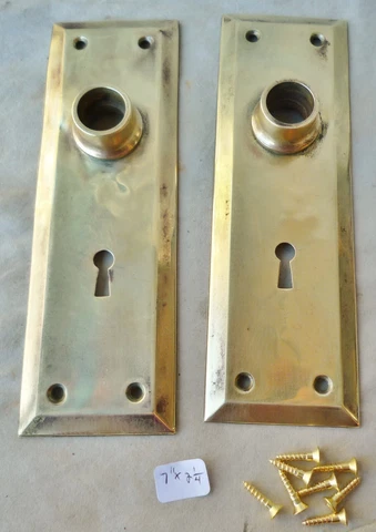 Door Knob Back Plates (pr) Stamped Brass Mission 7"h x 2 1/4"w  (deep) Cover