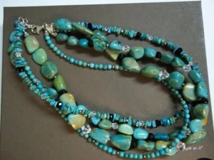 Silpada 4 Strand Turquoise Obsidian Necklace 925 Sterling Silver Clasp N1299 - Picture 1 of 12